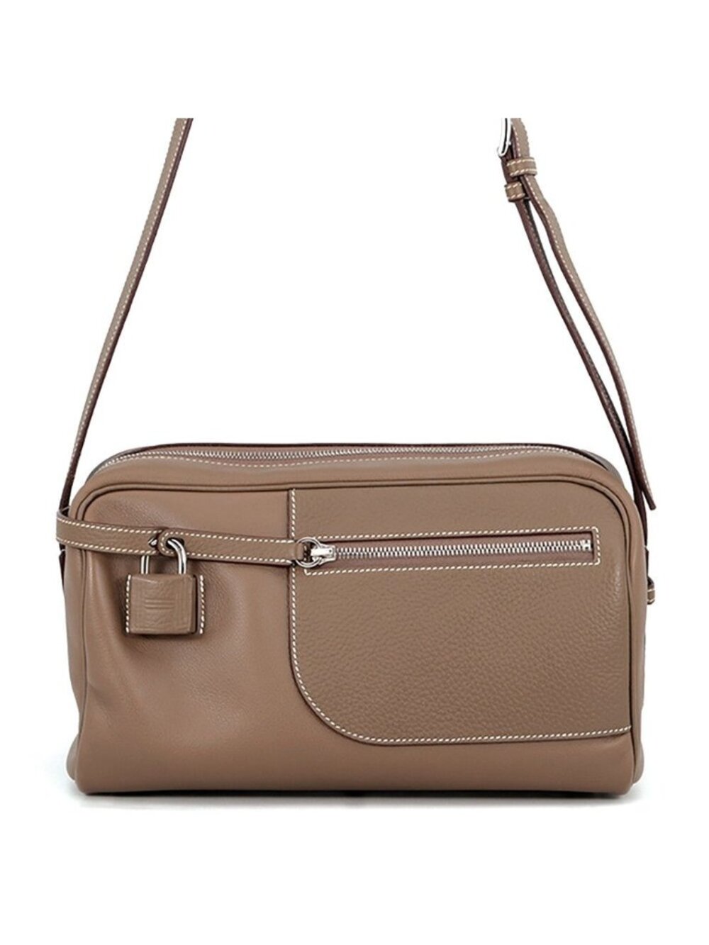 Hermes Shoulder Bag Petit Courier Etoupe Silver Evercolor Taurillon Clemence
